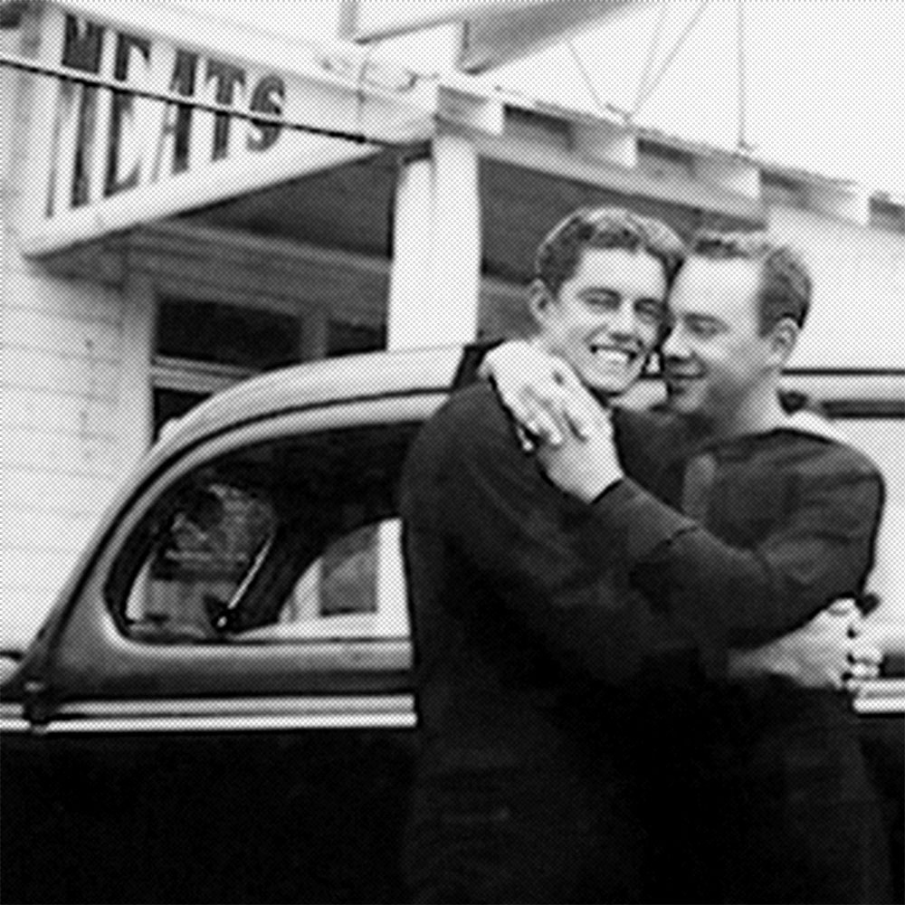 Photo of two men hugging, The Lavender Scare, documentary